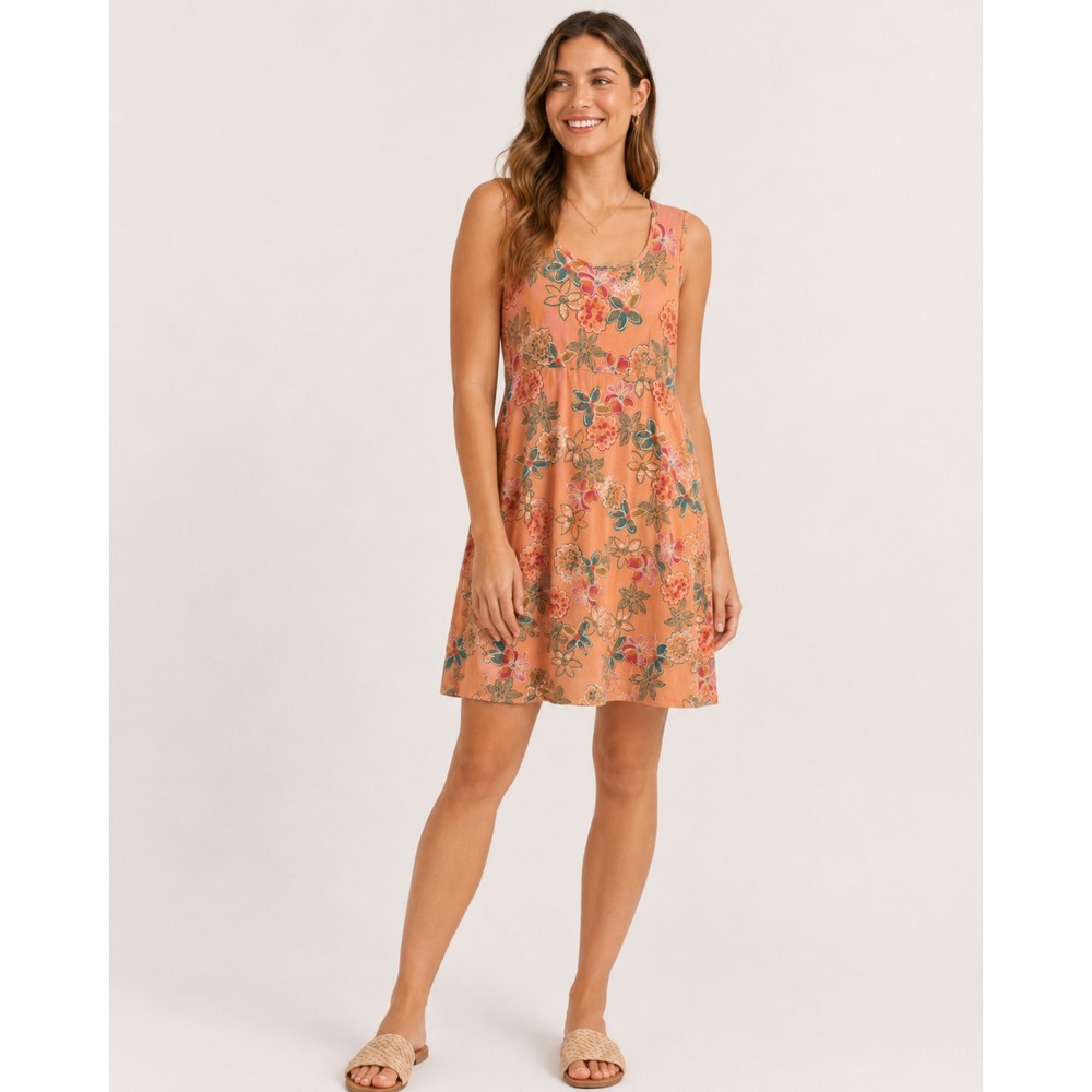 Fresh Produce Tropical Beachy Tank Dress Womens Small Orange Floral Print Cotton